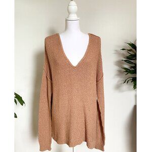 🐚 Dusky Pink Oversized Summer Sweater - Deep V Neck for Off Shoulder Look 🐚